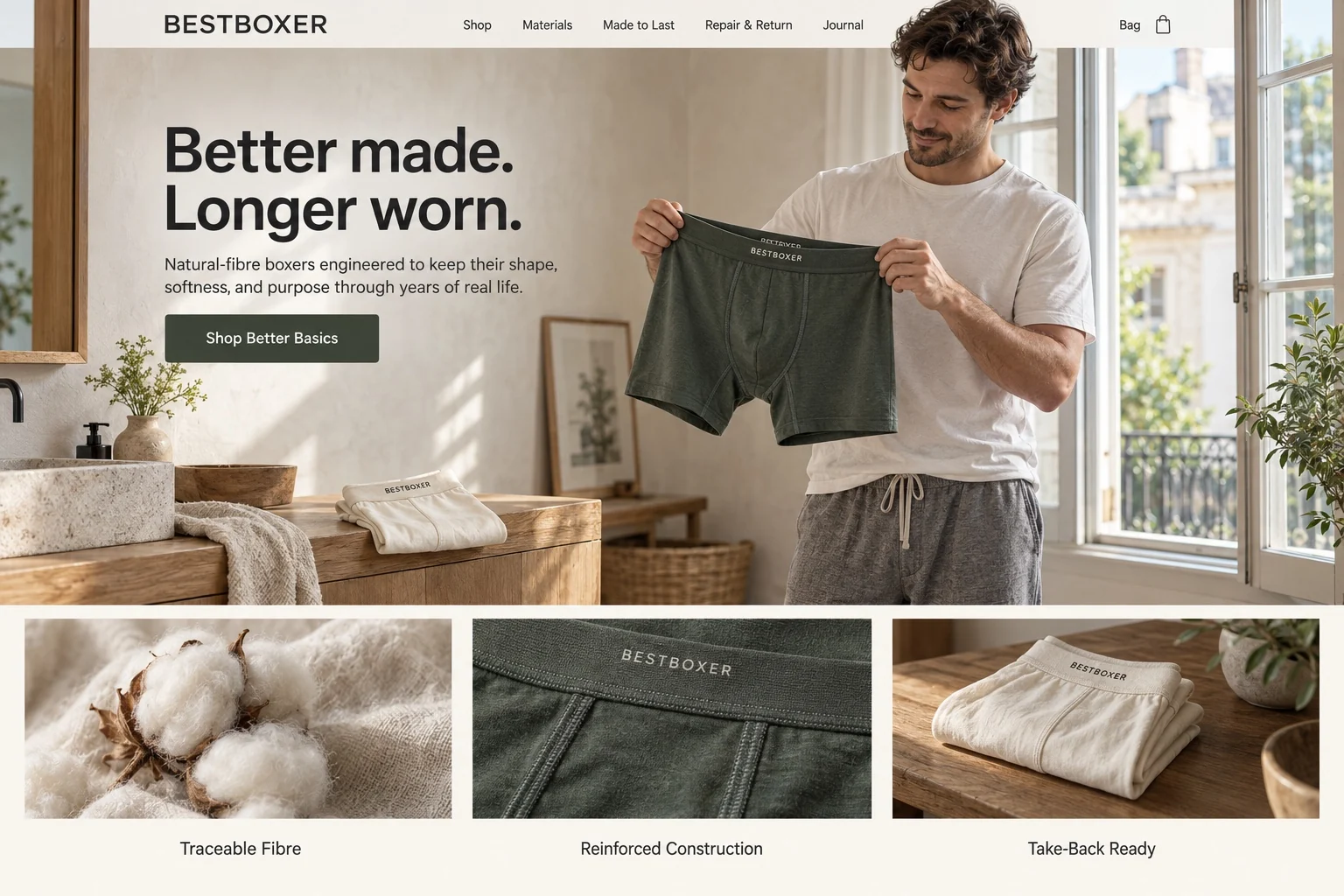BestBoxer natural-fibre men’s underwear brand concept emphasizing materials and durability