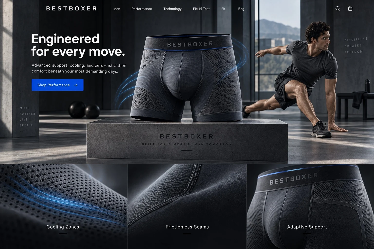 BestBoxer performance boxer brief brand concept with technical fabric and athletic positioning